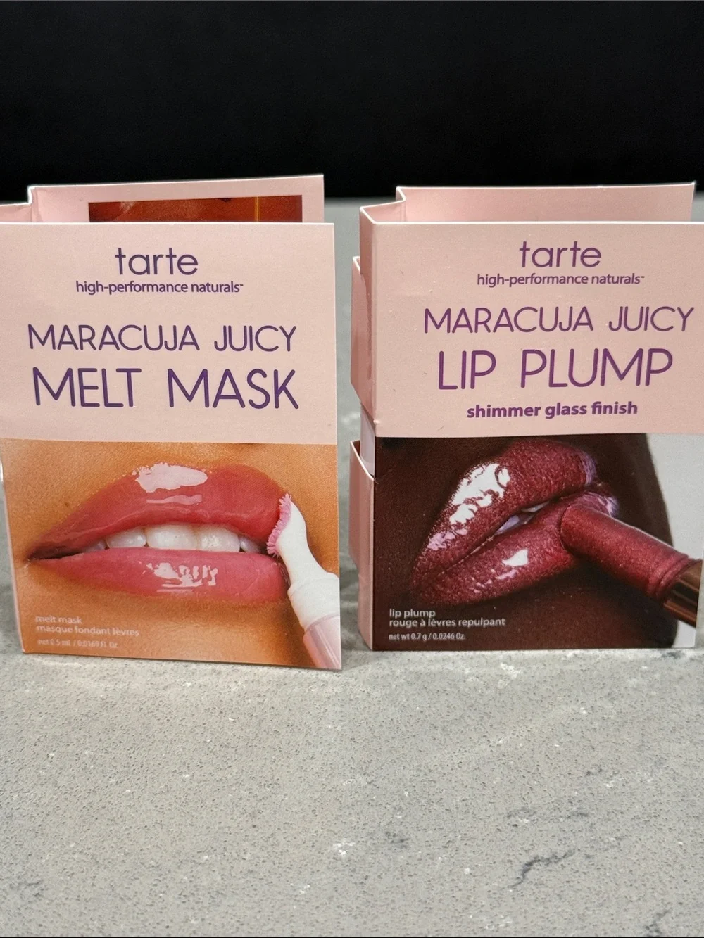tarte Maracuja Juicy Lip Plump & Melt Mask Duo — new, both mini